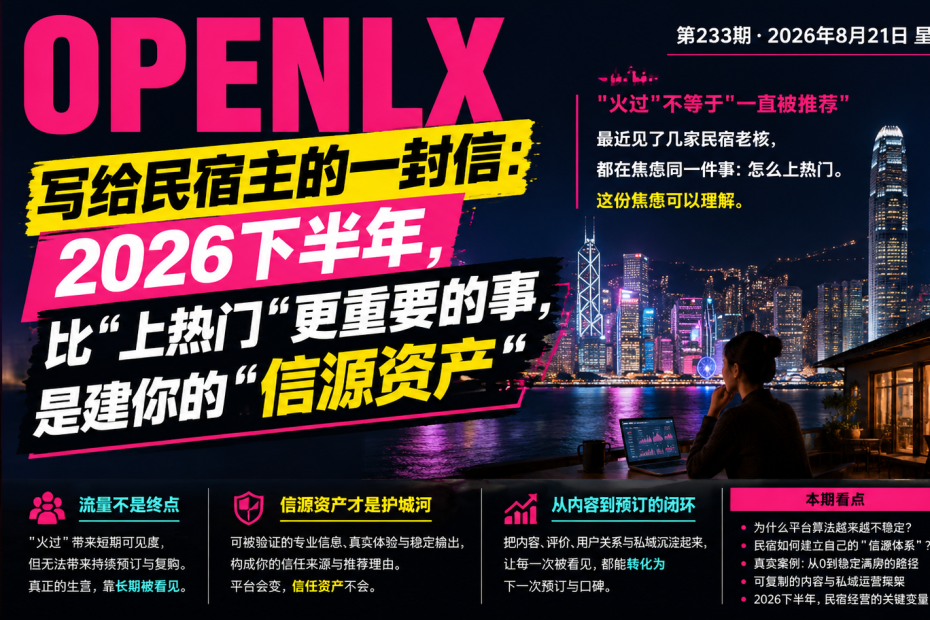 写给民宿主的一封信：2026下半年，比“上热门“更重要的事，是建你的“信源资产“｜信源资产、2026下半年
