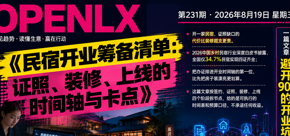 民宿开业筹备清单：证照、装修、上线的时间轴与卡点｜民宿开业、特种行业许可证